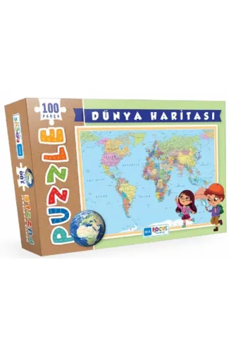 Blue Focus Dünya Haritası - Puzzle 100 Parça