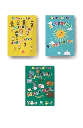 Hayvanları Öğreniyorum-Meslekleri Öğreniyorum-Alfabeyi Öğreniyorum 3 lü Boyama Kitabı Seti