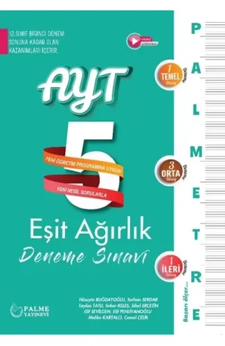 Palme Palmetre Ayt Eşit Ağırlık 5 Deneme Sınavı (12. Sınıf Birinci Dönem Konularını İçerir.)