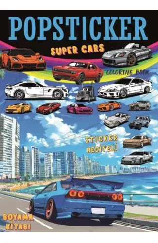Süper Cars  Boyama Kitabı Popsticker